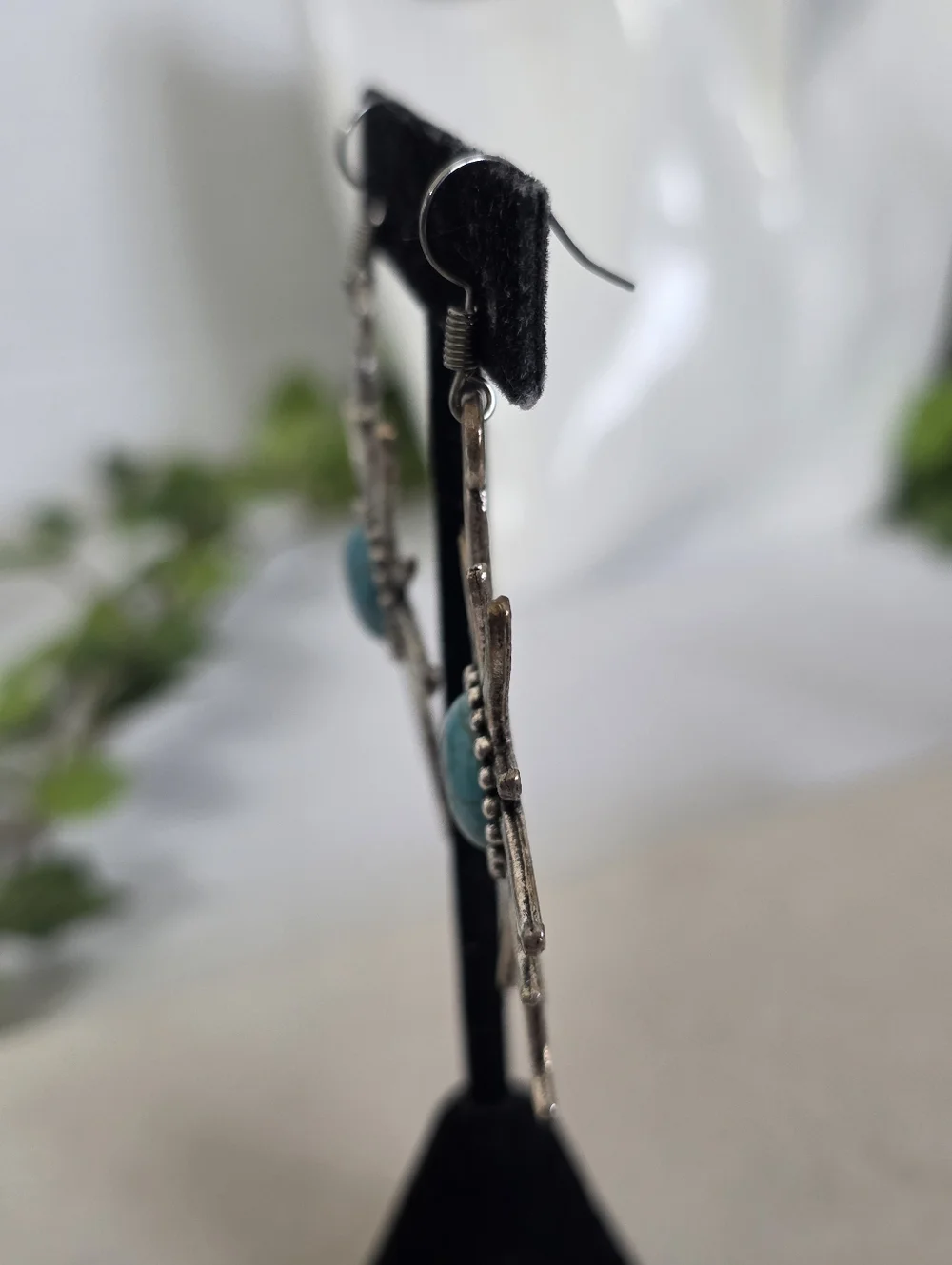 Boho Southwestern Silver Sunburst Dangle Earrings with Turquoise Style Stone